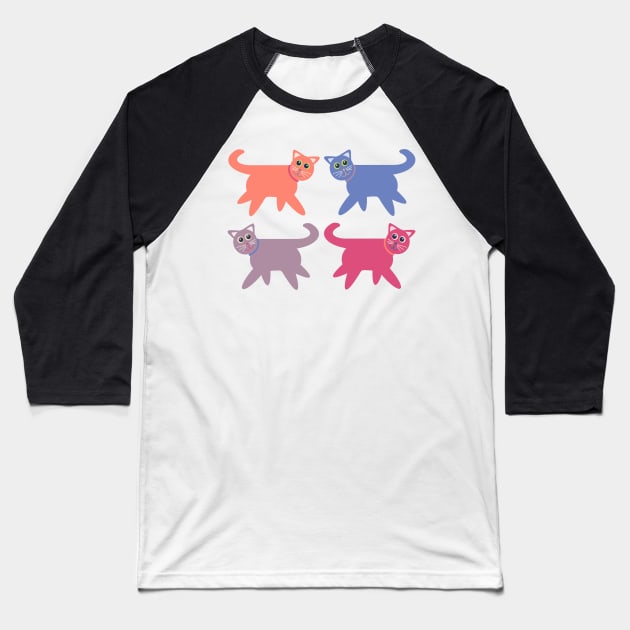 4 Colorful Cats Baseball T-Shirt by JeanGregoryEvans1